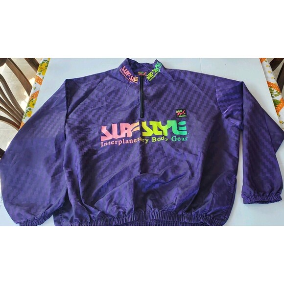 Vintage Surf Style Iridescent Mens 1/4 Zip Pullover Windbreaker Jacket One Size - Picture 2 of 8